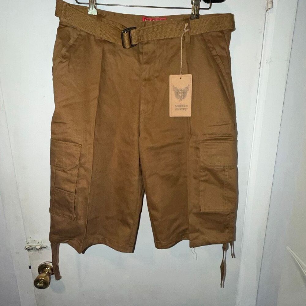 MEMBER’S PROPERTY Timber Khaki Y2K Baggy Long Cargo Shorts-34 {NWT}